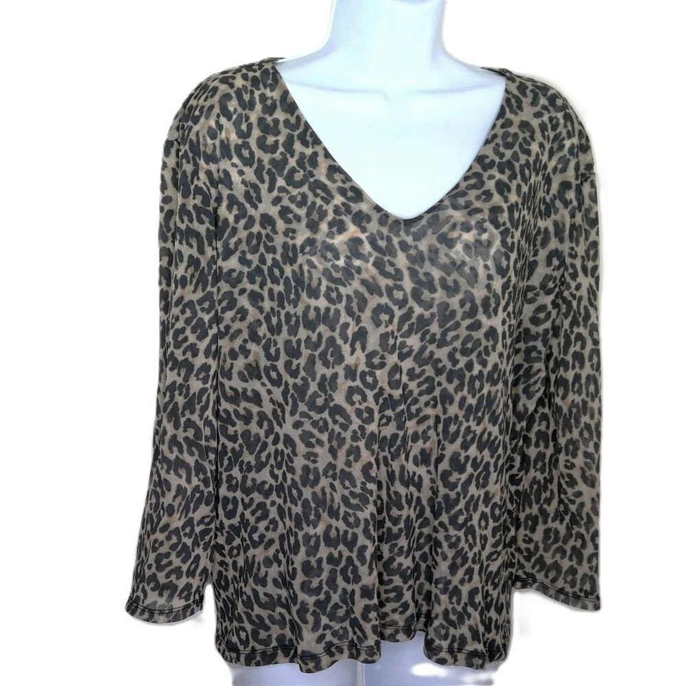 Sweet Pea Stacy Frati New York & Co Cheetah Animal Print Top 3/4 Sleeve VNeck XL